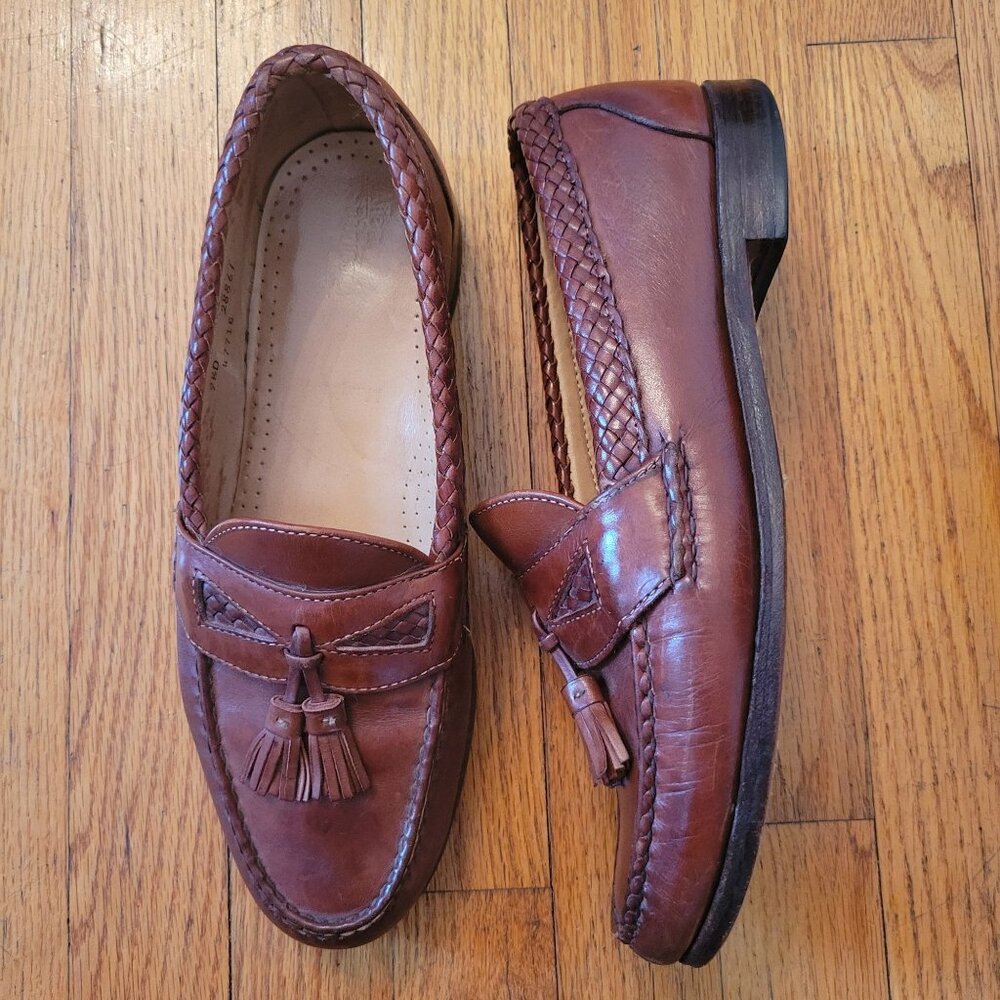 Allen Edmonds MAXFIELD Brown Tassel Loafers 9.5D Braided Leather Dress Shoes
